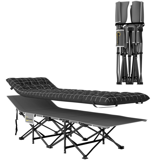 Outsunny 67cm Wide Folding Bed, Camping Cot for Adults with Mattress, Storage Pocket, Carry Bag, Max Load 150kg, Black - image 1