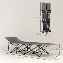 Outsunny 67cm Wide Folding Bed, Camping Cot for Adults with Mattress, Storage Pocket, Carry Bag, Max Load 150kg, Black - thumbnail 3