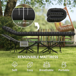 Outsunny 67cm Wide Folding Bed, Camping Cot for Adults with Mattress, Storage Pocket, Carry Bag, Max Load 150kg, Black - thumbnail 4
