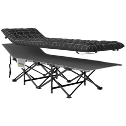 Outsunny 67cm Wide Folding Bed, Camping Cot for Adults with Mattress, Storage Pocket, Carry Bag, Max Load 150kg, Black