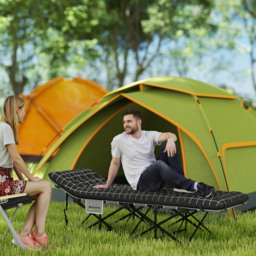Outsunny 67cm Wide Folding Bed, Camping Cot for Adults with Mattress, Storage Pocket, Carry Bag, Max Load 150kg, Black - thumbnail 2