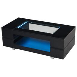 Modern LED Hollow Coffee Table with App-Controlled Light Strip, Desk with High-Gloss Toughened Glass Top, 100L x 50W x 35H cm, Black - Aosom UK - thumbnail 9