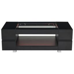 Modern LED Hollow Coffee Table with App-Controlled Light Strip, Desk with High-Gloss Toughened Glass Top, 100L x 50W x 35H cm, Black - Aosom UK - thumbnail 2