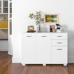HOMCOM Modern Storage Cabinet, Sideboard with 2 Drawers, 3 Doors and Adjustable Shelves, Kitchen Cabinet for Living & Dining Room, White - Aosom UK - thumbnail 2