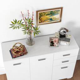 HOMCOM Modern Storage Cabinet, Sideboard with 2 Drawers, 3 Doors and Adjustable Shelves, Kitchen Cabinet for Living & Dining Room, White - Aosom UK - thumbnail 8