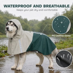 PawHut Dog Raincoat with Hood, Waterproof & Breathable Rain Jacket with Leash Hole, for Extra Large Dogs, Green, XL - thumbnail 4