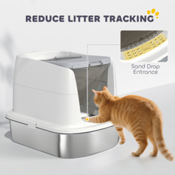 PawHut Large Stainless Steel Litter Box, Enclosed Metal Cat Litter Tray with Scoop & Deodoriser Bag, Front-Entry & Top-Exit - Aosom UK - thumbnail 6