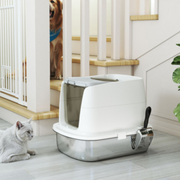 PawHut Large Stainless Steel Litter Box, Enclosed Metal Cat Litter Tray with Scoop & Deodoriser Bag, Front-Entry & Top-Exit - Aosom UK - thumbnail 9