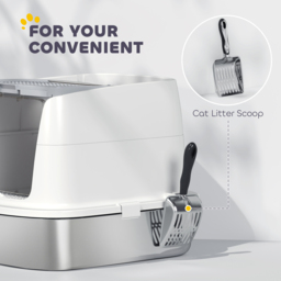 PawHut Large Stainless Steel Litter Box, Enclosed Metal Cat Litter Tray with Scoop & Deodoriser Bag, Front-Entry & Top-Exit - Aosom UK - thumbnail 7