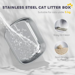 PawHut Large Stainless Steel Litter Box, Enclosed Metal Cat Litter Tray with Scoop & Deodoriser Bag, Front-Entry & Top-Exit - Aosom UK - thumbnail 4