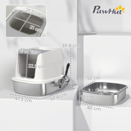 PawHut Large Stainless Steel Litter Box, Enclosed Metal Cat Litter Tray with Scoop & Deodoriser Bag, Front-Entry & Top-Exit - Aosom UK - thumbnail 3
