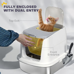 PawHut Large Stainless Steel Litter Box, Enclosed Metal Cat Litter Tray with Scoop & Deodoriser Bag, Front-Entry & Top-Exit - Aosom UK - thumbnail 5