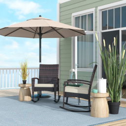 Outsunny Outdoor PE Rattan Rocking Chair Set of 2, Garden Rocking Chair Set with Armrest and Cushion, Brown - Aosom UK - thumbnail 2