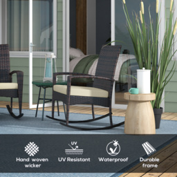 Outsunny Outdoor PE Rattan Rocking Chair Set of 2, Garden Rocking Chair Set with Armrest and Cushion, Brown - Aosom UK - thumbnail 4
