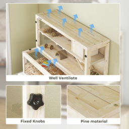 PawHut Wooden Hamster Cage with Hut, Wheel, Ramps, Removable Viewing Panels, 100 x 50 x 84 cm, Natural Wood - thumbnail 5