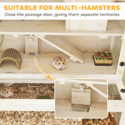 PawHut Wooden Hamster Cage with Hut, Wheel, Ramps, Removable Viewing Panels, 100 x 50 x 84 cm, Natural Wood - thumbnail 8