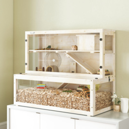 PawHut Wooden Hamster Cage with Hut, Wheel, Ramps, Removable Viewing Panels, 100 x 50 x 84 cm, Natural Wood - thumbnail 2