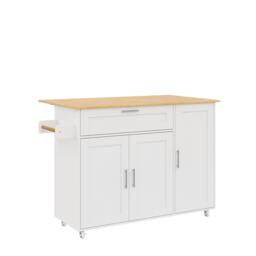 Mobile Kitchen Island with Foldable Oak-Look Worktop, Multi-purpose Trolley with Sliding Drawer, 132.5L x 44W x 90H cm, White+Natural - Aosom UK - thumbnail 2