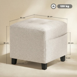 HOMCOM Small Ottoman, Square Footstool with Side Pocket, Rubber Wood Legs and Padded Seat for Living Room, Beige - thumbnail 3