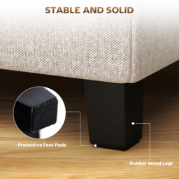 HOMCOM Small Ottoman, Square Footstool with Side Pocket, Rubber Wood Legs and Padded Seat for Living Room, Beige - thumbnail 7