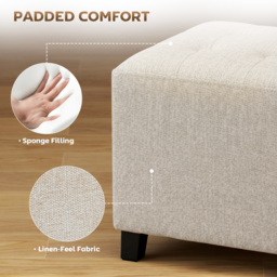 HOMCOM Small Ottoman, Square Footstool with Side Pocket, Rubber Wood Legs and Padded Seat for Living Room, Beige - thumbnail 6