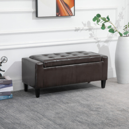 HOMCOM Storage Ottoman Bench, PU Leather, Tufted Design, Flip Top, 92x40cm, Versatile Use, Brown - Aosom UK - thumbnail 2