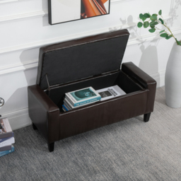 HOMCOM Storage Ottoman Bench, PU Leather, Tufted Design, Flip Top, 92x40cm, Versatile Use, Brown - Aosom UK - thumbnail 7