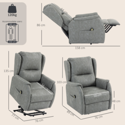HOMCOM Power Lift Recliner Chair, Dual Motor Electric Lift Chair for Elderly with Remote Control, Grey - thumbnail 3