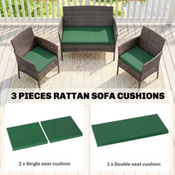 Outsunny Outdoor Seat Cushion Pads for Rattan Furniture, 3 PCs Garden Furniture Cushions, Green - thumbnail 4