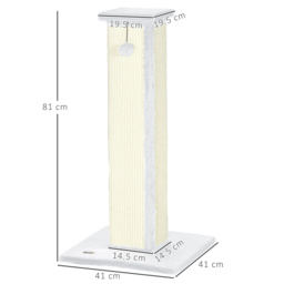 PawHut 81cm Cat Scratcher, Vertical Full Scratcher w/ Natural Sisal Rope, Hanging Ball, Soft Plush - White - thumbnail 3
