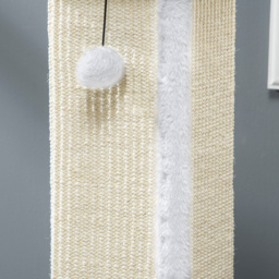 PawHut 81cm Cat Scratcher, Vertical Full Scratcher w/ Natural Sisal Rope, Hanging Ball, Soft Plush - White - thumbnail 8
