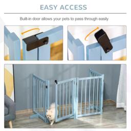 PawHut Pet Gate for Small & Medium Dogs, Freestanding Wooden Foldable Dog Safety Barrier w/ 4 Panels, 2 Support Feet for Doorways, Stairs - Aosom UK - thumbnail 7