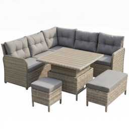 Outsunny 6 Pieces Outdoor PE Rattan Garden Furniture, Patio Wicker Sectional Conversation Corner Sofa w/ Liftable Coffee Table, Light Grey - Aosom UK