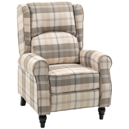 HOMCOM Wingback Recliner Armchair for Living Room, Anti-Cat-Scratch Reclining Chair with Round Armrests, Footrest and Rubber Wood Legs, Khaki - Aosom UK