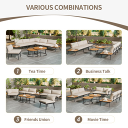 Modular Garden Sofa Set with Washable Zip-Off Cushion Covers, Versatile Garden Lounge Set for Patio, 160L × 64W × 75H cm, Gray - Aosom UK - thumbnail 8