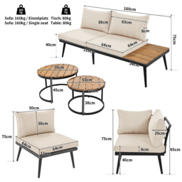 Modular Garden Sofa Set with Washable Zip-Off Cushion Covers, Versatile Garden Lounge Set for Patio, 160L × 64W × 75H cm, Gray - Aosom UK - thumbnail 3