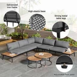 Modular Garden Sofa Set with Washable Zip-Off Cushion Covers, Versatile Garden Lounge Set for Patio, 160L × 64W × 75H cm, Gray - Aosom UK - thumbnail 5