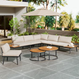 Modular Garden Sofa Set with Washable Zip-Off Cushion Covers, Versatile Garden Lounge Set for Patio, 160L × 64W × 75H cm, Gray - Aosom UK - thumbnail 6
