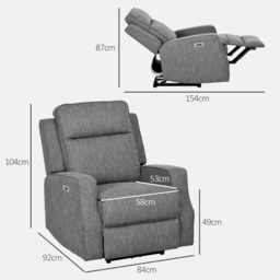 HOMCOM 150° Electric Reclining Chair, Armchair with Adjustable Leg Rest, USB Port, Charcoal Grey - Aosom UK - thumbnail 3