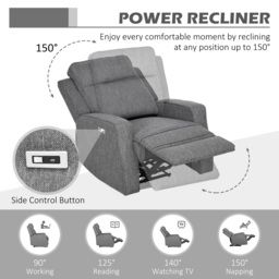 HOMCOM 150° Electric Reclining Chair, Armchair with Adjustable Leg Rest, USB Port, Charcoal Grey - Aosom UK - thumbnail 5