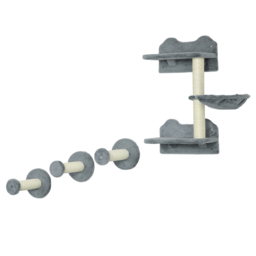 PawHut Wall-Mounted Cat Shelf Set, 4-Piece with Scratching Post, Space-Saving Design for Indoor Cats, Grey - Aosom UK