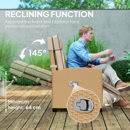 Outsunny Rattan Garden Recliner Chair, Adjustable Backrest Reclining Rattan Chair with Flip Table, Cushion and Footrest, Indoor Outdoor Lounge Reclining Sun Lounger for Patio, Yellow/Beige - thumbnail 4