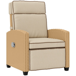 Outsunny Rattan Garden Recliner Chair, Adjustable Backrest Reclining Rattan Chair with Flip Table, Cushion and Footrest, Indoor Outdoor Lounge Reclining Sun Lounger for Patio, Yellow/Beige - thumbnail 1