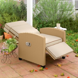 Outsunny Rattan Garden Recliner Chair, Adjustable Backrest Reclining Rattan Chair with Flip Table, Cushion and Footrest, Indoor Outdoor Lounge Reclining Sun Lounger for Patio, Yellow/Beige - thumbnail 9