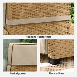 Outsunny Rattan Garden Recliner Chair, Adjustable Backrest Reclining Rattan Chair with Flip Table, Cushion and Footrest, Indoor Outdoor Lounge Reclining Sun Lounger for Patio, Yellow/Beige - thumbnail 8