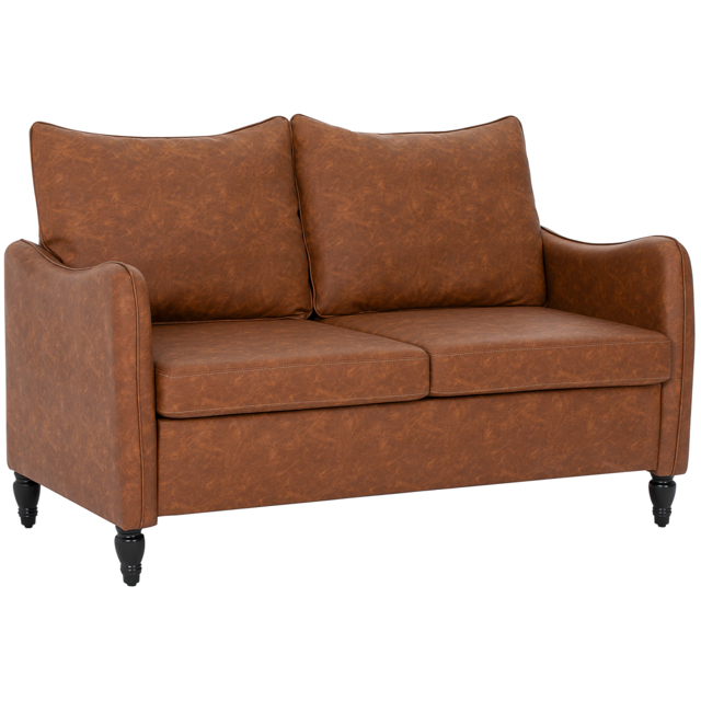 HOMCOM Faux Leather Marble-Effect Two-Seater Sofa - Brown - image 1