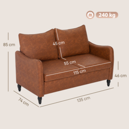 HOMCOM Faux Leather Marble-Effect Two-Seater Sofa - Brown - thumbnail 3