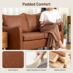 HOMCOM Faux Leather Marble-Effect Two-Seater Sofa - Brown - thumbnail 4