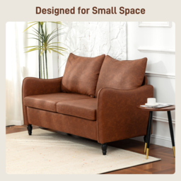 HOMCOM Faux Leather Marble-Effect Two-Seater Sofa - Brown - thumbnail 6