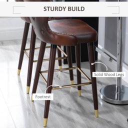 HOMCOM Bar Chair Set of 2, PU Leather Vintage Counter-Height Bar Stool, Luxury European Style Kitchen Stools with Back, Brown - Aosom UK - thumbnail 5